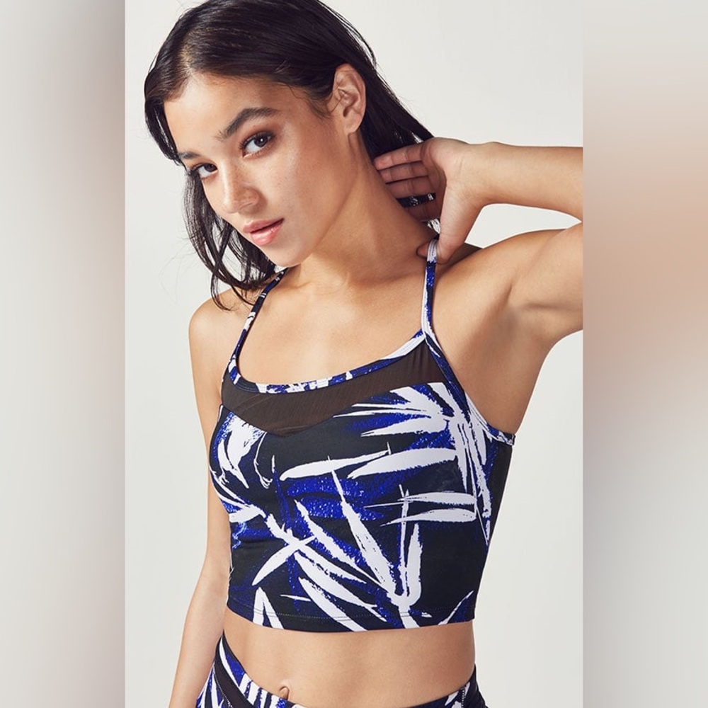 NWOT Fabletics Marcela Mesh Midi Bra La Palma Print Black XS
